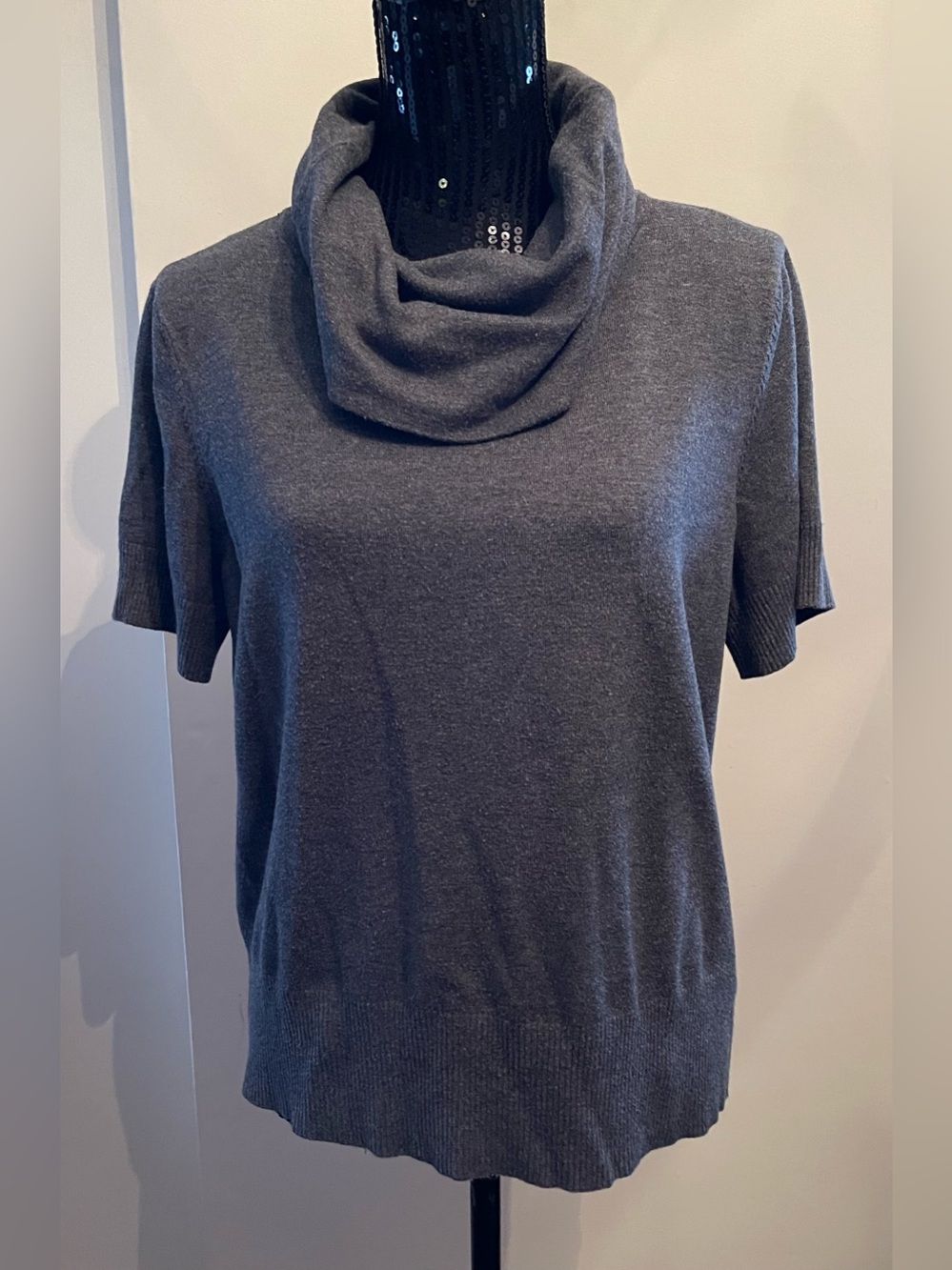 Fashion Essentials Charcoal Short-Sleeve Cowl Neck Sweater Size 1X